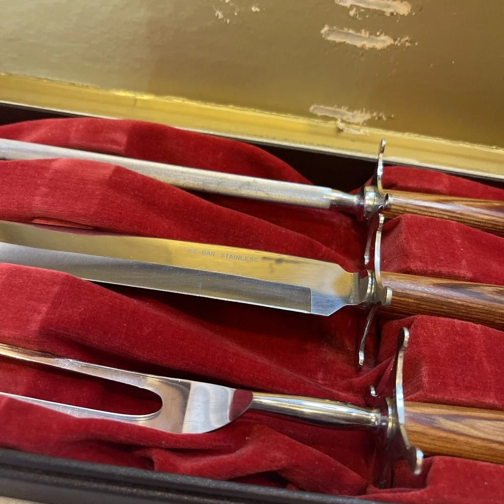 Vintage KA-BAR Master Cutlers Carving Knife Fork‎ Sharpener Set Union Cutlery